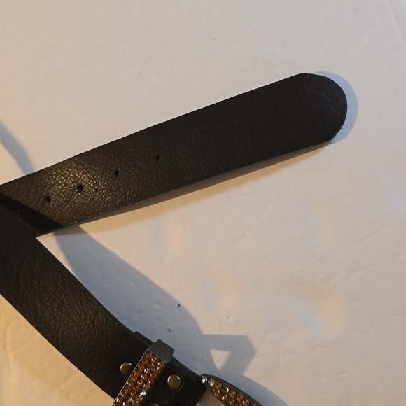 Womens Sparkle Bling Crystals Brown Leather Belt Sz.M/L - Picture 4 of 6